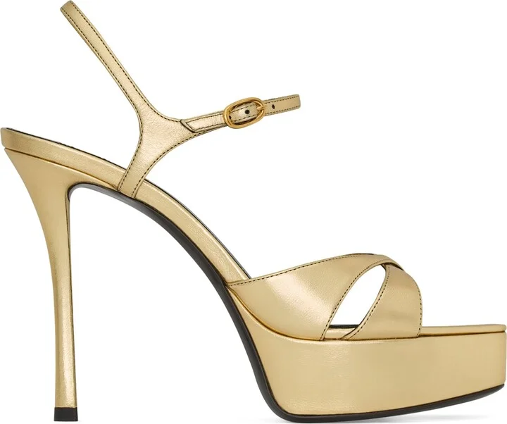 Saint Laurent Metallic Leather Debbie Platform Sandals 85