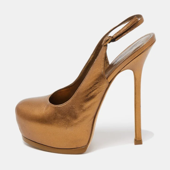 Saint Laurent Metallic Leather Tribtoo Slingback Pumps Size 38.5