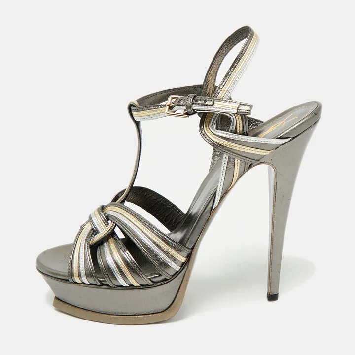 Saint Laurent Metallic Leather Tribute Sandals Size 41
