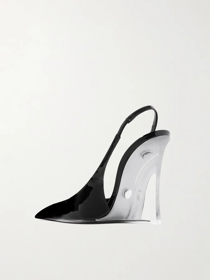 SAINT LAURENT - Miller Patent-leather Slingback Wedge Pumps - Black - Image 3