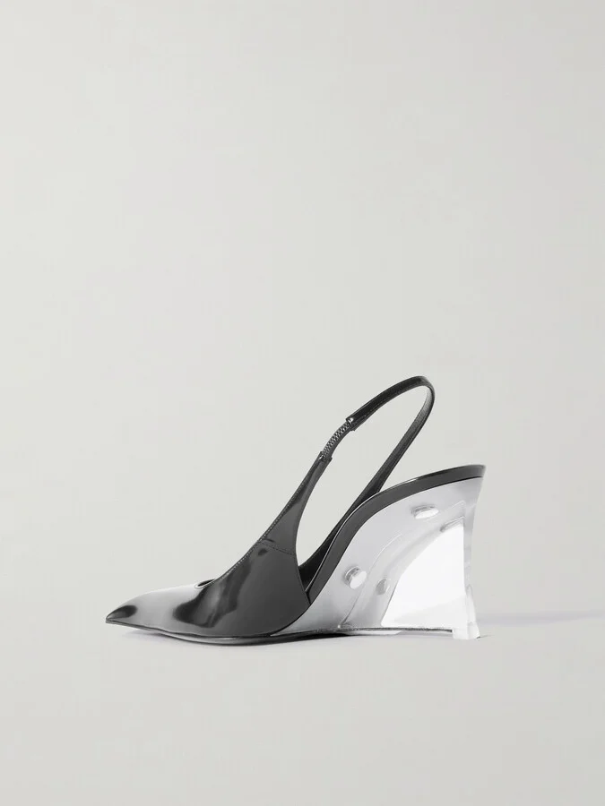SAINT LAURENT - Miller Patent-leather Slingback Wedge Pumps - Black - Image 3