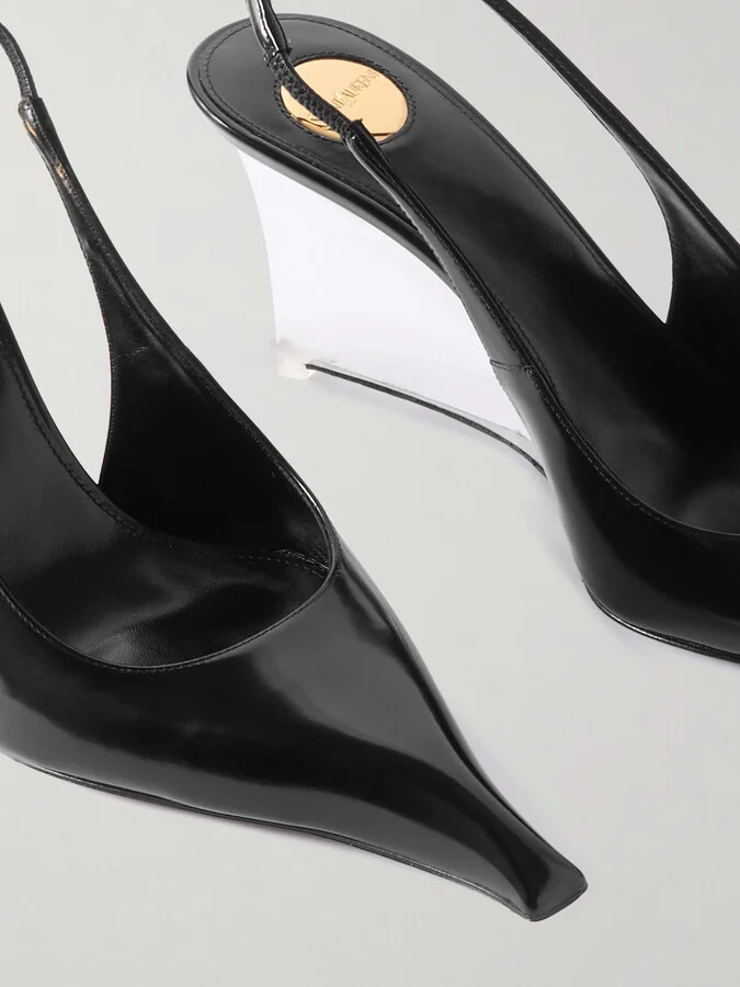 SAINT LAURENT - Miller Patent-leather Slingback Wedge Pumps - Black - Image 4
