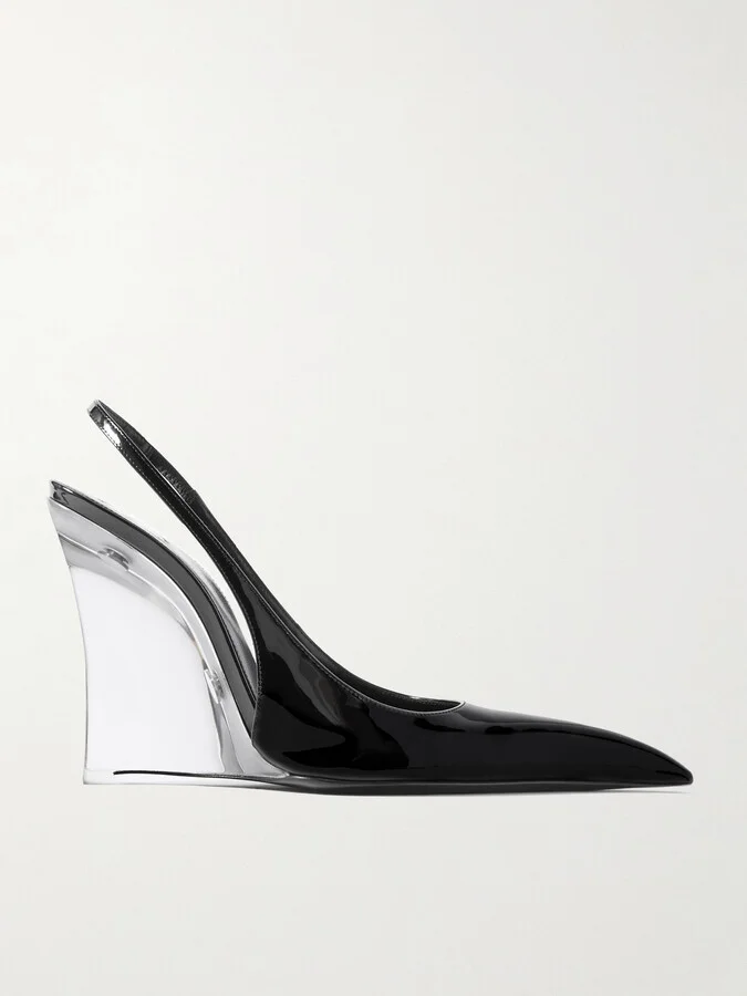 SAINT LAURENT - Miller Patent-leather Slingback Wedge Pumps - Black
