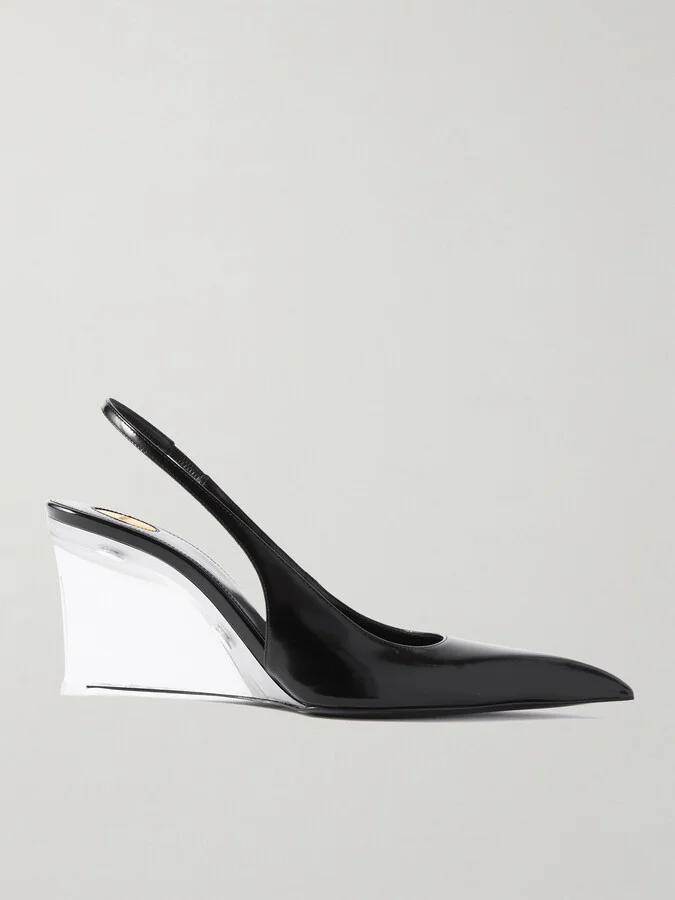 SAINT LAURENT - Miller Patent-leather Slingback Wedge Pumps - Black