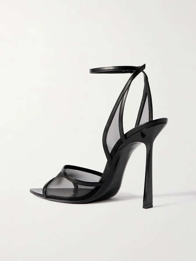 SAINT LAURENT - Missy Mesh And Leather Sandals - Black - Image 3
