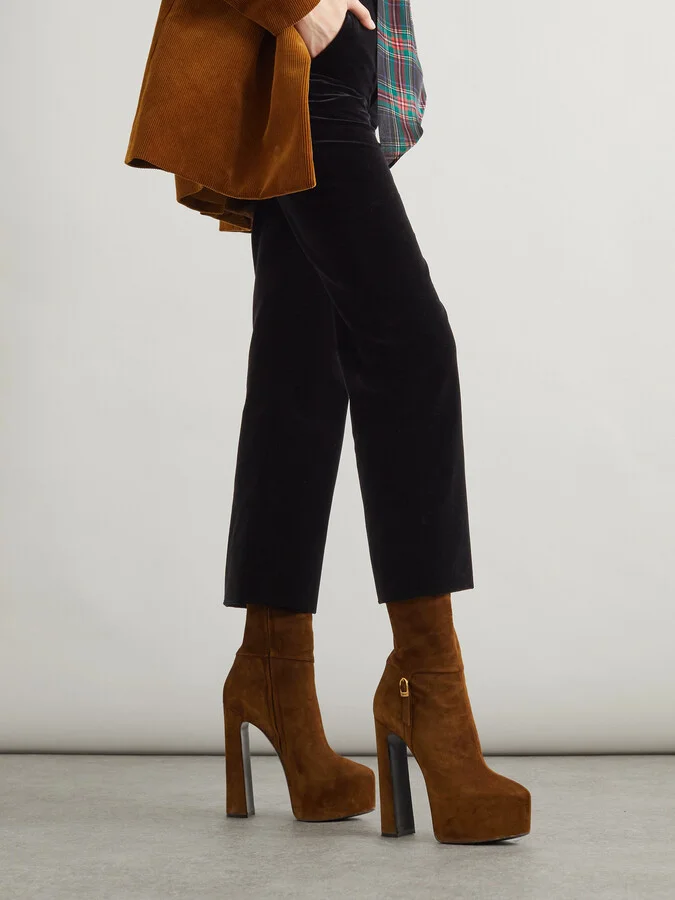 SAINT LAURENT - Nico Buckled Suede Platform Boots - Brown - Image 2