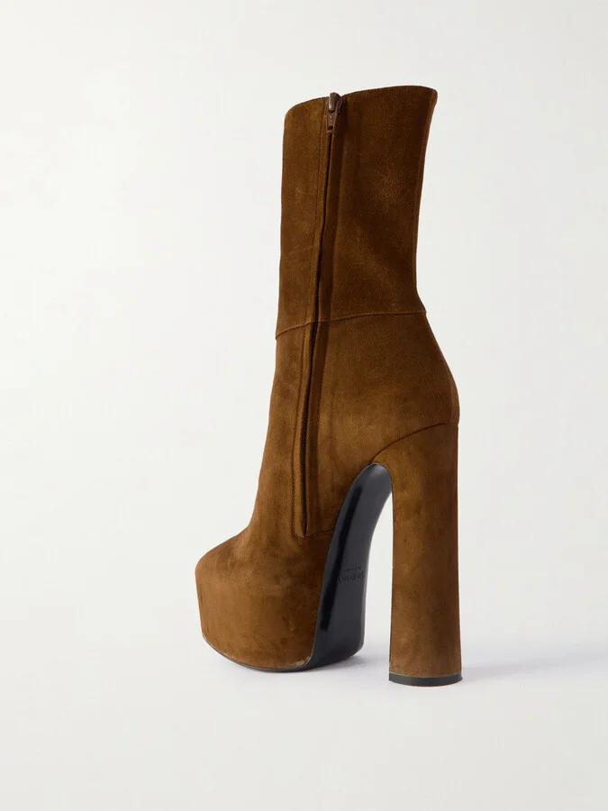 SAINT LAURENT - Nico Buckled Suede Platform Boots - Brown - Image 3