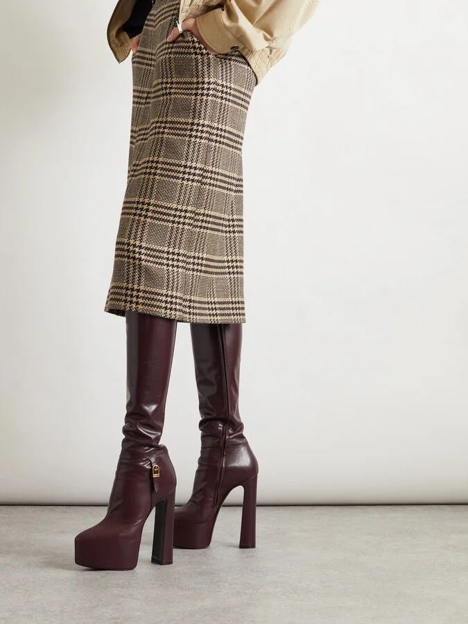 SAINT LAURENT - Nico Leather Over-the-knee Boots - Burgundy - Image 2