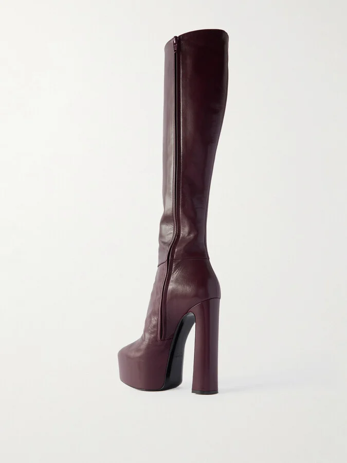 SAINT LAURENT - Nico Leather Over-the-knee Boots - Burgundy - Image 3