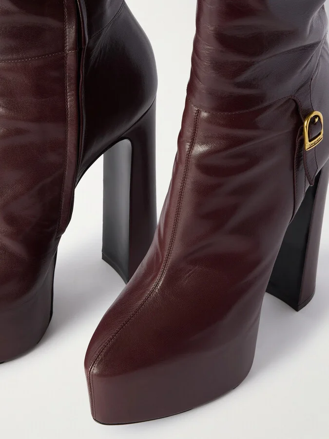 SAINT LAURENT - Nico Leather Over-the-knee Boots - Burgundy - Image 4