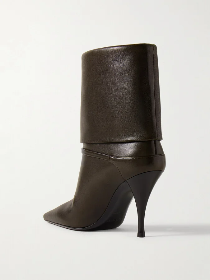 SAINT LAURENT - Niki Embellished Leather Ankle Boots - Brown - Image 3