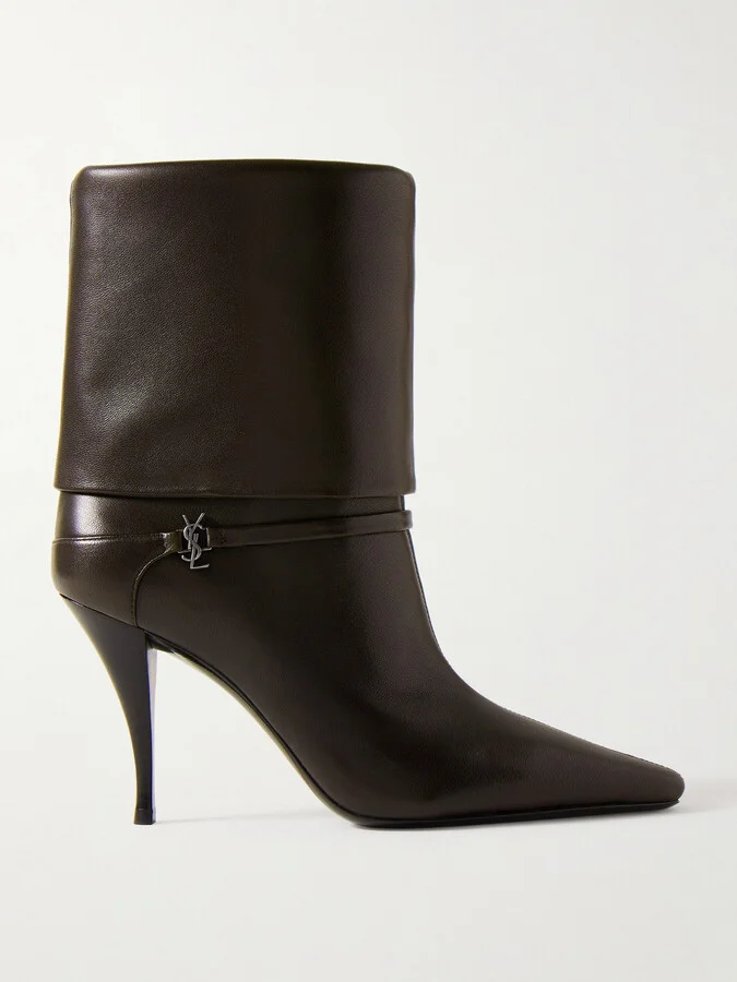 SAINT LAURENT - Niki Embellished Leather Ankle Boots - Brown