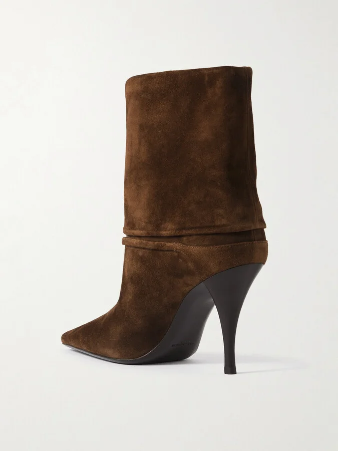 SAINT LAURENT - Niki Embellished Suede Ankle Boots - Brown - Image 3