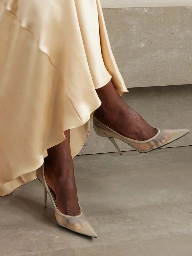 SAINT LAURENT - Norma Satin-trimmed Mesh Pumps - Neutrals - Image 2