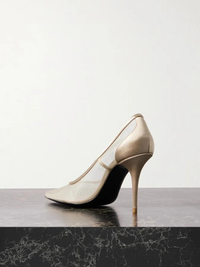 SAINT LAURENT - Norma Satin-trimmed Mesh Pumps - Neutrals - Image 3