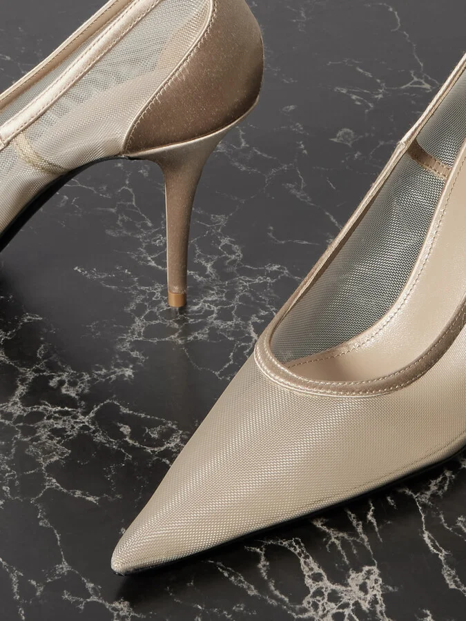 SAINT LAURENT - Norma Satin-trimmed Mesh Pumps - Neutrals - Image 4