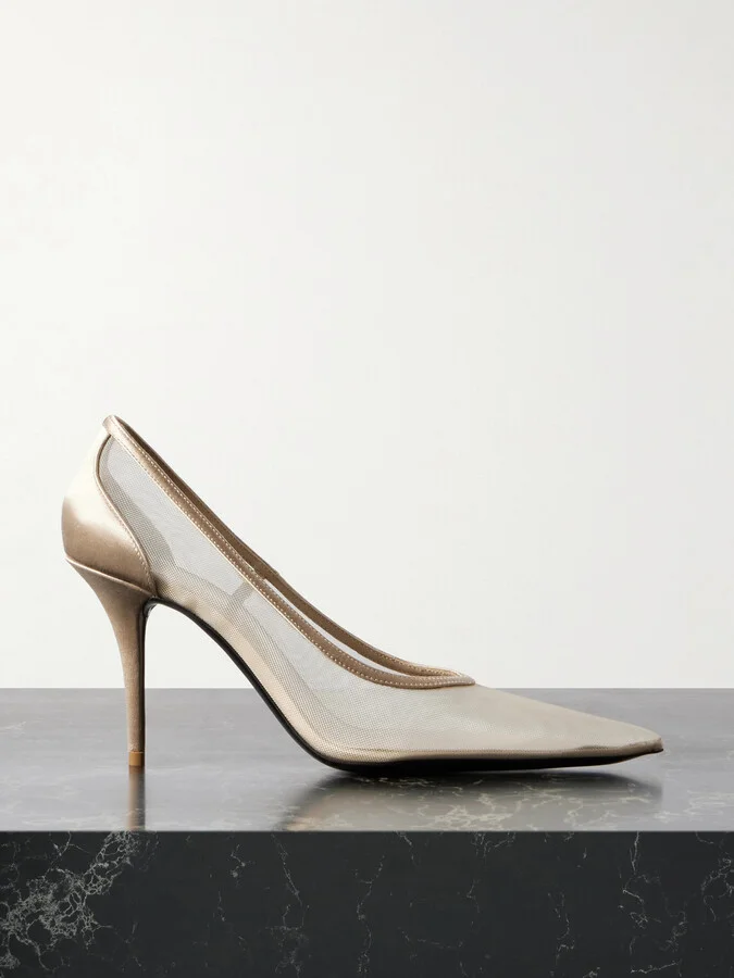 SAINT LAURENT - Norma Satin-trimmed Mesh Pumps - Neutrals