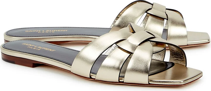 Saint Laurent Nu Pieds Metallic Leather Sandals - Image 2