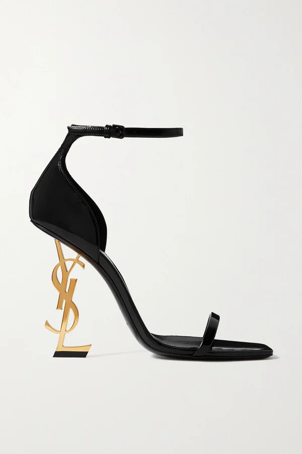 SAINT LAURENT - Opyum Embellished Patent-leather Sandals - Black