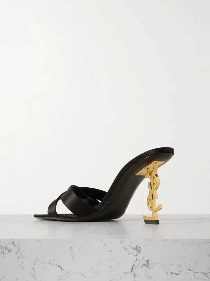 SAINT LAURENT - Opyum Satin Mules - Black - Image 3