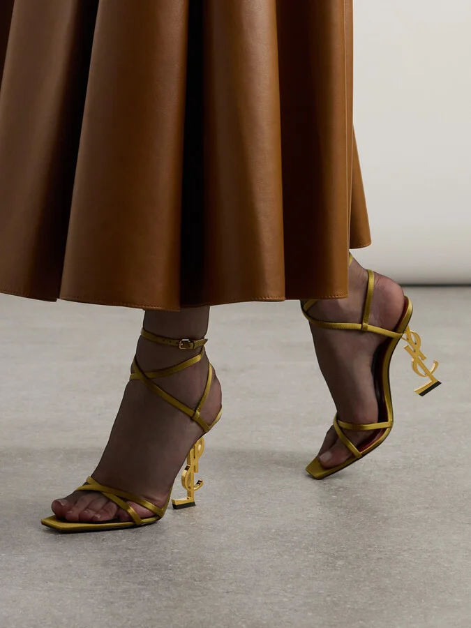 SAINT LAURENT - Opyum Satin Sandals - Gold - Image 2