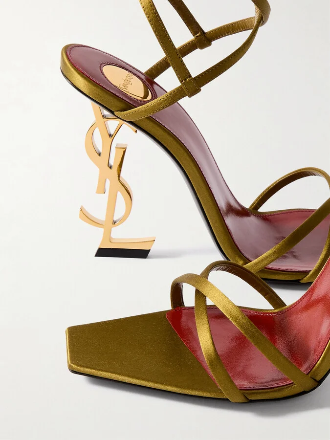 SAINT LAURENT - Opyum Satin Sandals - Gold - Image 4