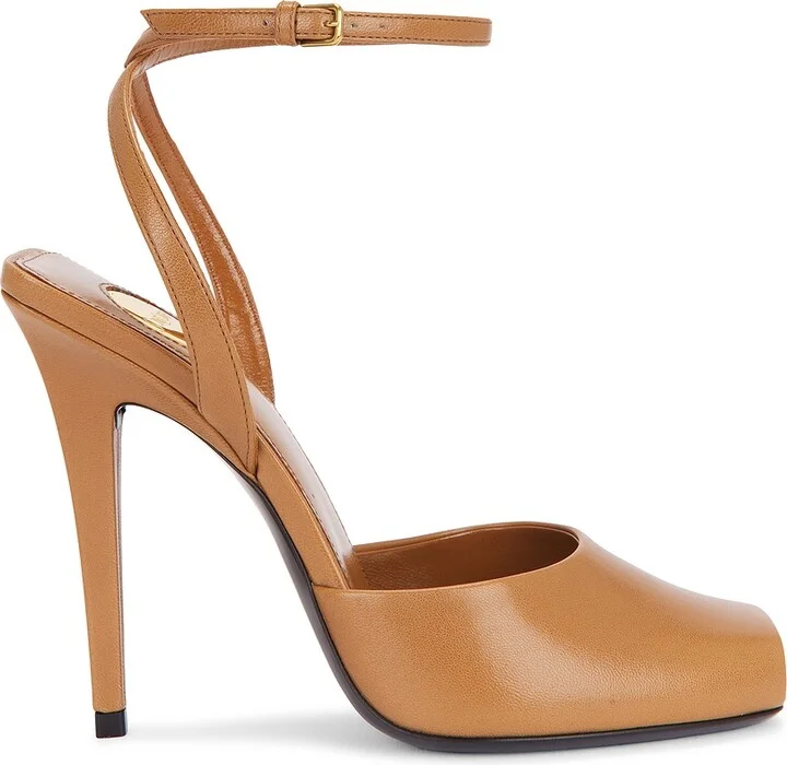 Saint Laurent Orhand Peep Toe Pump in Tan