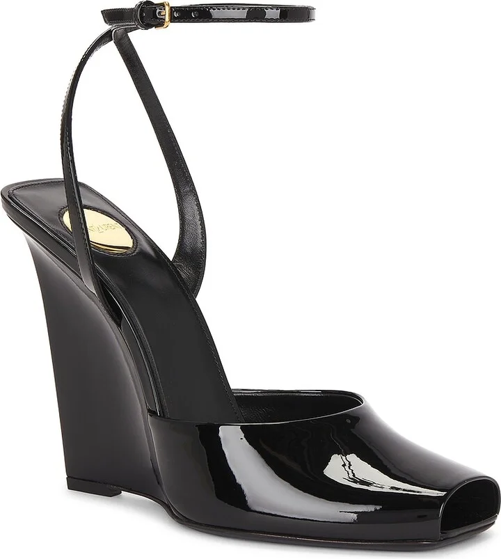 Saint Laurent Orhand Peep Toe Wedge in Black - Image 2