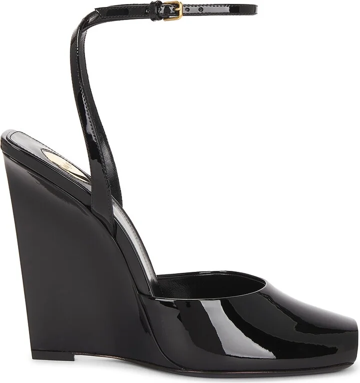 Saint Laurent Orhand Peep Toe Wedge in Black