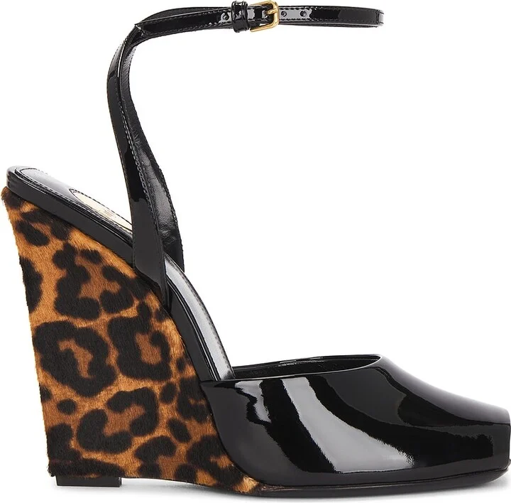 Saint Laurent Orhand Peep Toe Wedge in Brown