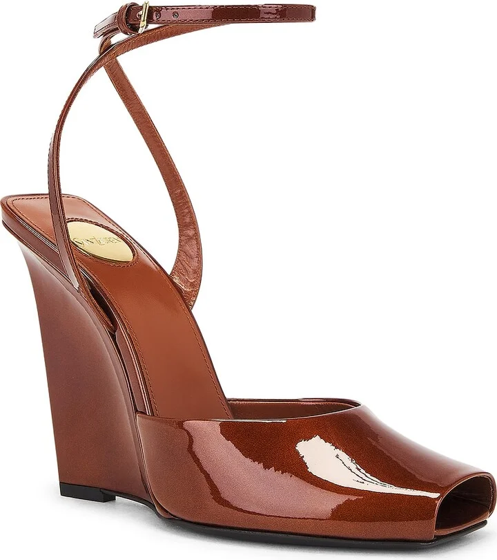 Saint Laurent Orhand Peep Toe Wedge in Cognac,Rust - Image 2