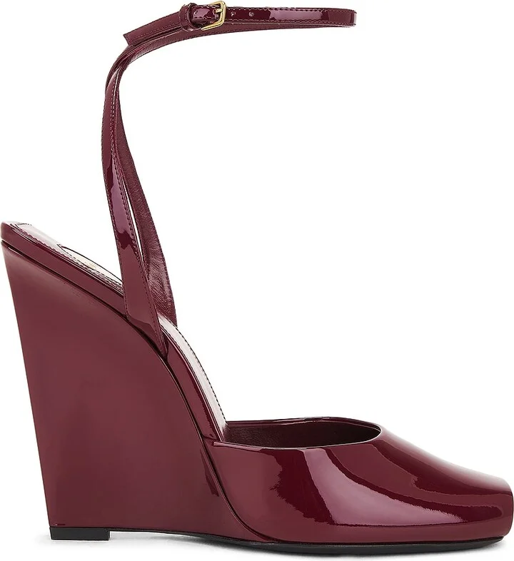 Saint Laurent Orhand Peep Toe Wedge in Red