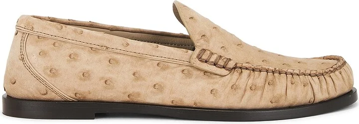 Saint Laurent Ostrich Leather Loafer in Nude