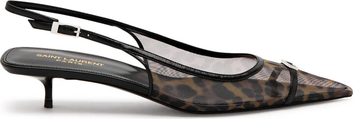 Saint Laurent Oxalis 30 Leopard-print Mesh Slingback Pumps