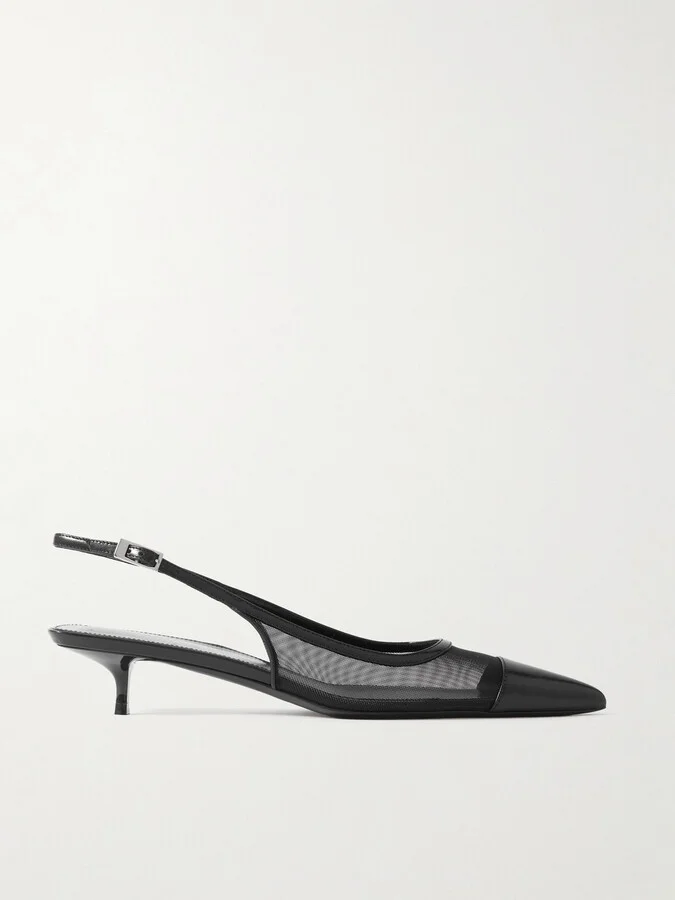 SAINT LAURENT - Oxalis Leather-trimmed Mesh Slingback Pumps - Black
