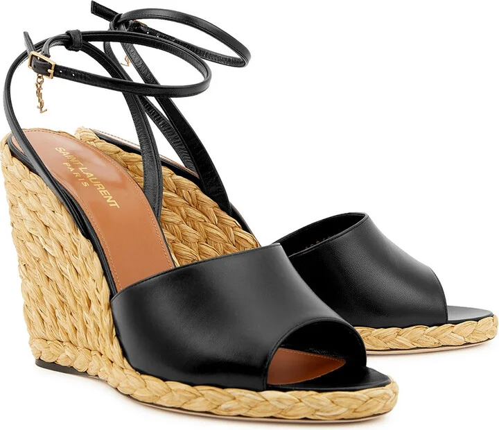 Saint Laurent Paloma 95 Leather Espadrille Wedge Sandals - Image 2