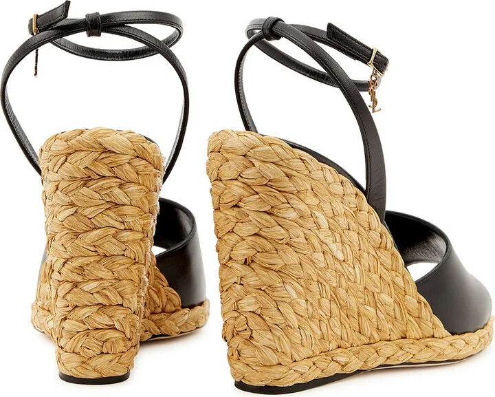 Saint Laurent Paloma 95 Leather Espadrille Wedge Sandals - Image 3