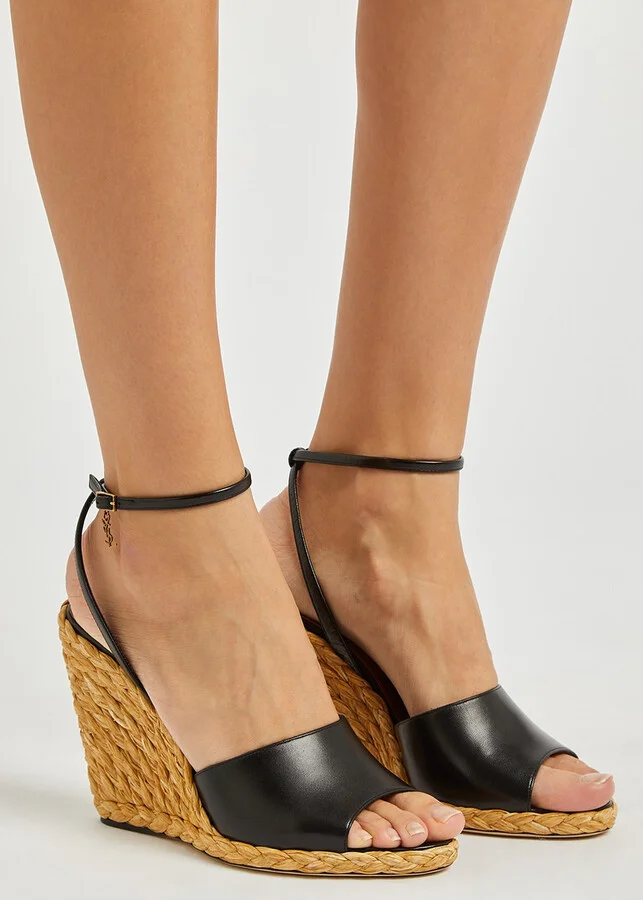 Saint Laurent Paloma 95 Leather Espadrille Wedge Sandals - Image 5