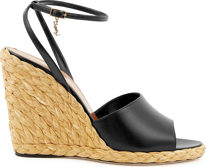Saint Laurent Paloma 95 Leather Espadrille Wedge Sandals