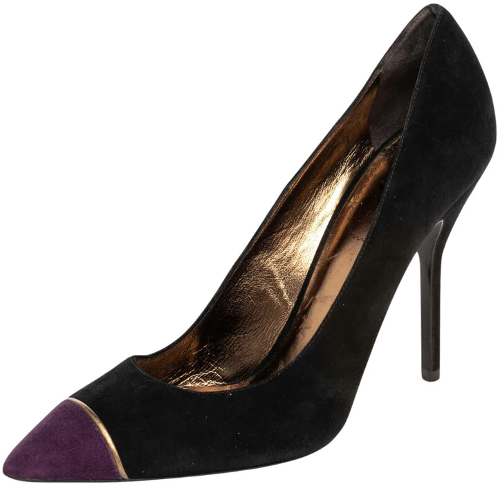 Saint Laurent Paris Black/Purple Suede Pointed Toe Pumps Size 41
