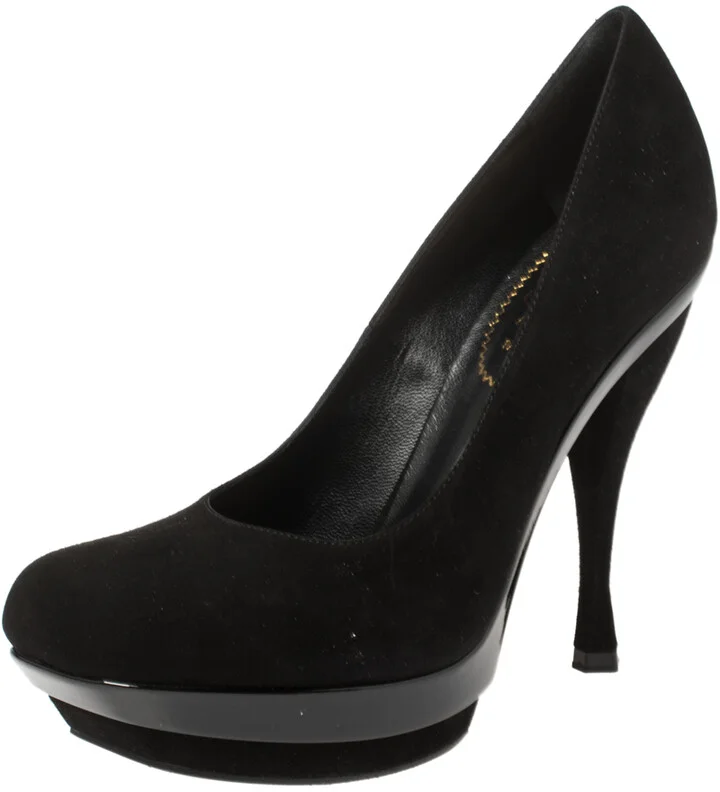 Saint Laurent Paris Black Suede Arya Platform Pumps Size 36