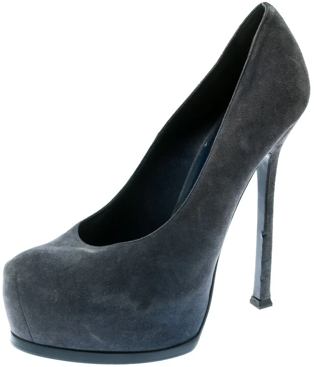 Saint Laurent Paris Blue Suede Tribtoo Platform Pumps Size 40