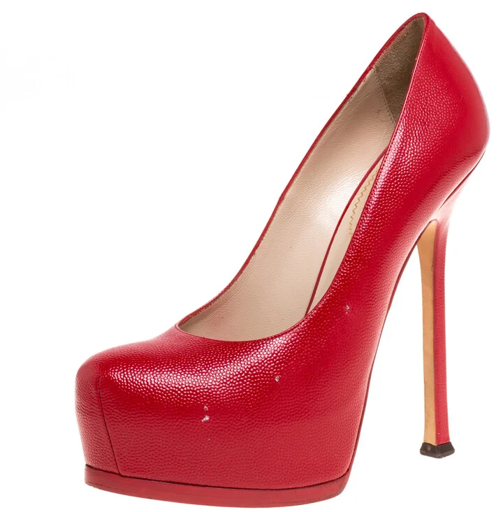 Saint Laurent Paris Red Leather Tribtoo Platform Pumps Size 38.5