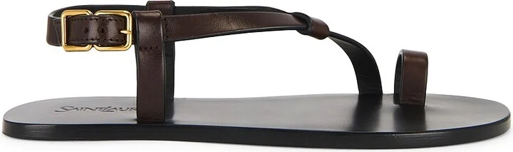Saint Laurent Party Flat Sandal in Chocolate
