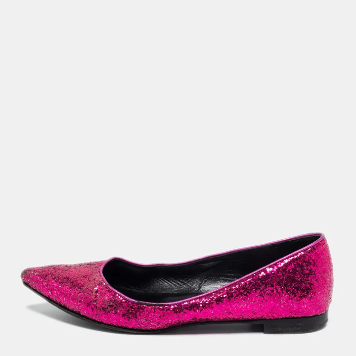 Saint Laurent Pink Glitter Ballet Flats Size 36.5