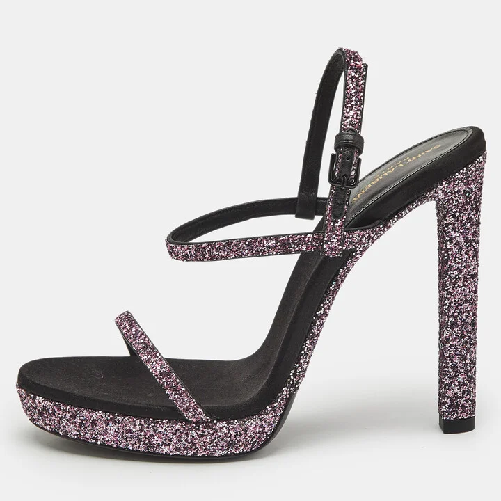 Saint Laurent Pink Glitter Hall Ankle Strap Sandals Size 38