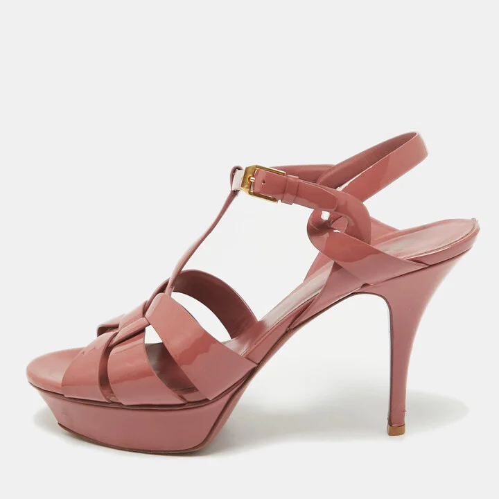 Saint Laurent Pink Patent Leather Tribute Sandals Size 41