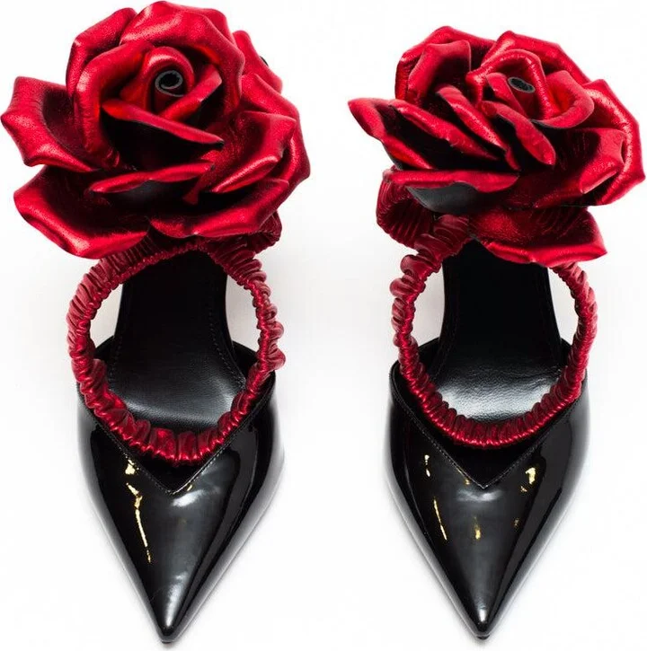 Saint Laurent Pointed Flower Pumps - Image 4