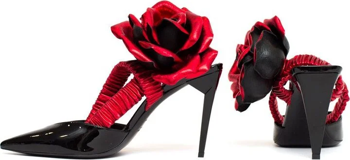Saint Laurent Pointed Flower Pumps - Image 5