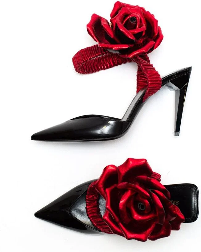 Saint Laurent Pointed Flower Pumps - Image 6